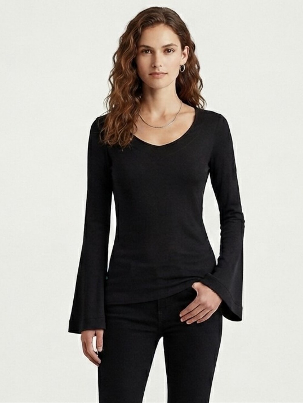 Michael Lauren Long Asymmetric Sleeve Vneck Top In Black Size XS